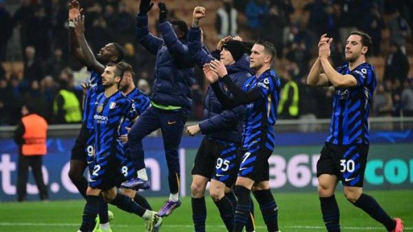 Pemain Inter Milan berselebrasi setelah menang atas RB Leipzig di Matchday ke-5 Liga Champions, Rabu (27/11/2024).