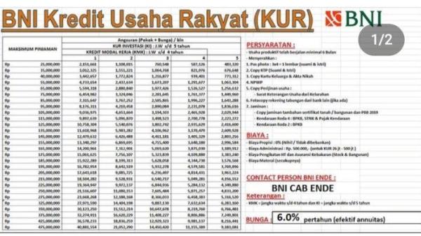 tabel angsuran KUR BNI 2023