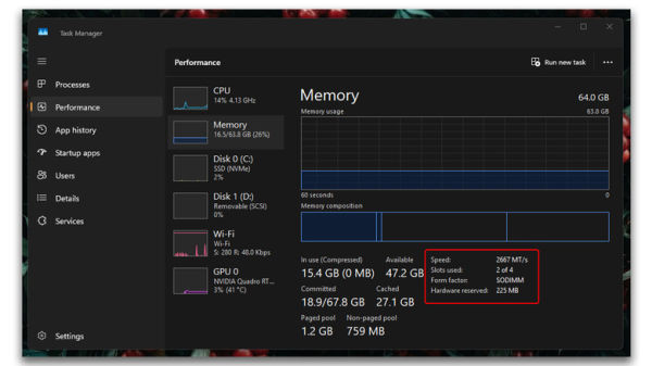 Viewing RAM speed in Task Manager on Windows