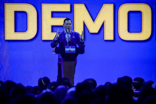 Ketua Umum Partai Demokrat Agus Harimurti Yudhoyono (AHY)  pada acara Kongres VI Partai Demokrat 2025 di Ballroom The Ritz-Carlton Jakarta Pacific Place, Senin (24/2/2025). Foto: Jamal Ramadhan/kumparan