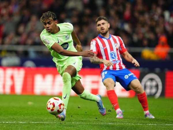 Barcelona's Lamine Yamal in action against Atletico Madrid on April 2, 2025