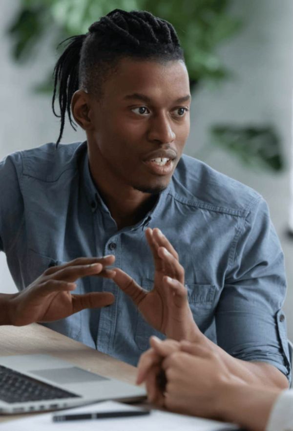 man being concise 