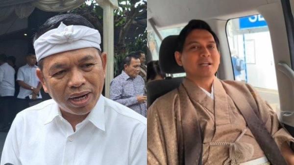 LUCKY HAKIM KE JEPANG - Gubernur Jawa Barat, Dedi Mulyadi (kiri), melayangkan sindiran kepada Bupati Indramayu, Lucky Hakim (kanan), yang berlibur ke Jepang tanpa izin. Sindiran itu disampaikan Dedi lewat akun TikTok-nya, Minggu (6/4/2025). Menanggapi hal itu, Lucky memastikan bakal menghadap ke Dedi dan Mendagri Tito Karnavian sepulang dari Jepang.