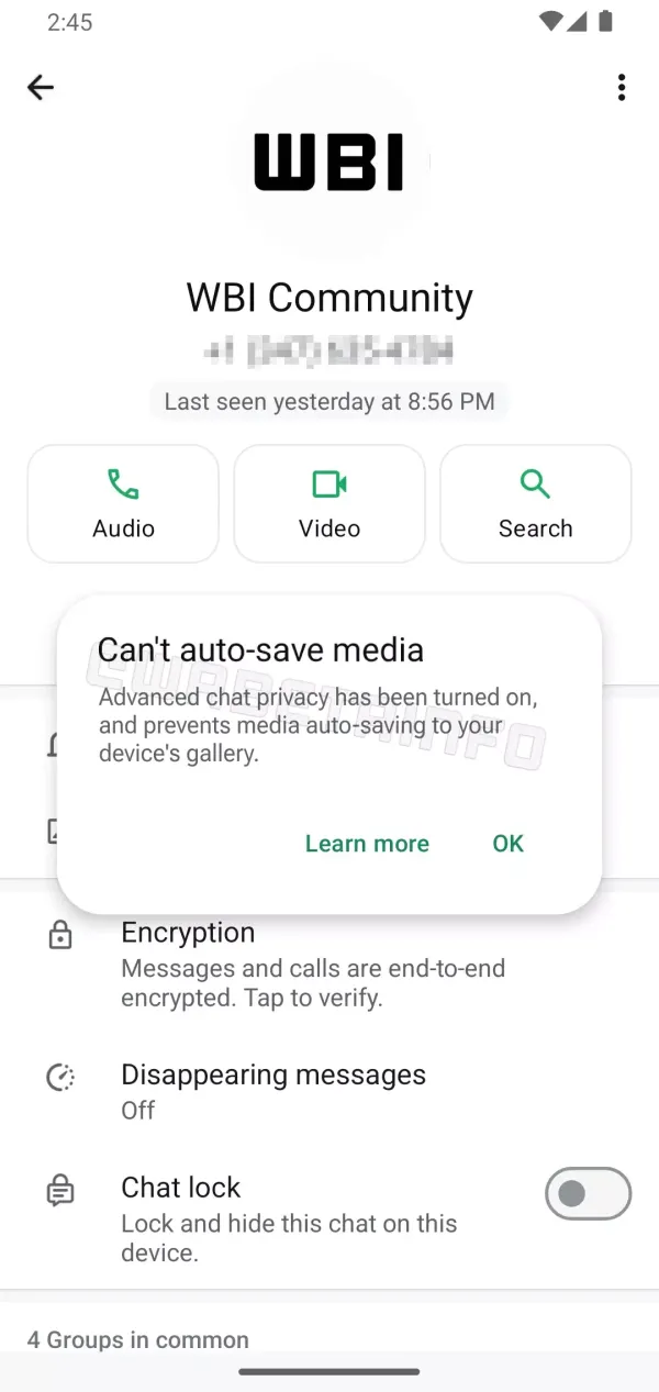 Block feature WhatsApp