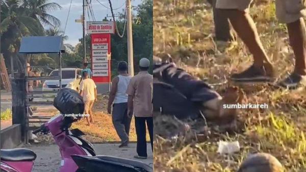 ANAK LINDAS AYAH - Tangkap layar video viral yang memperlihatkan insiden anak lindas anak di Pedusunan, Pariaman Timur, Kota Pariaman, Sumatera Barat, Rabu (16/4/2025).