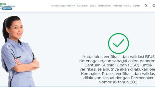 BSU 2025 - Tampilan laman BPJS Ketenagakerjaan terkait Bantuan Subsidi Upah atau BSU 2025. Pencairan dana dimulai 14 Juni 2025 lalu.