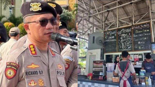 Kolase foto Kombes Pol Richard yang diduga melempar telor ketika makan di warungkopi bernama Roemah Balkot