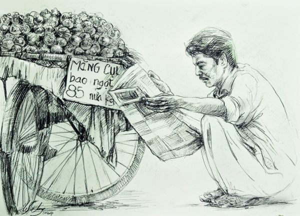 Những sạp báo cuối cùng ở TP.HCM qua tranh Lê Sa Long - Ảnh 11. Lê Sa Long - Ảnh 11.