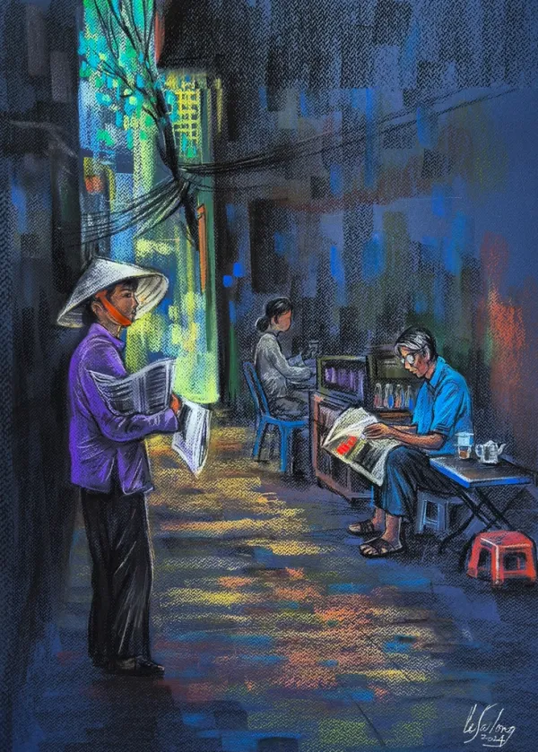 Những sạp báo cuối cùng ở TP.HCM qua tranh Lê Sa Long - Ảnh 12. Lê Sa Long - Ảnh 12.