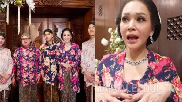 PERHIASAN MEWAH - Maia Estianty tampak memakai kebaya kutubaru biru motif bunga-bunga warna-warni lengkap dengan perhiasan mewah.