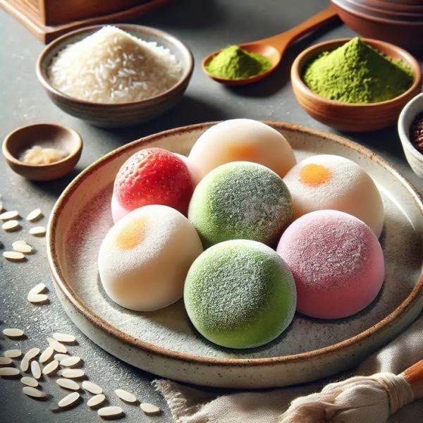This may contain: four different types of powdered food on a plate with spoons next to it
