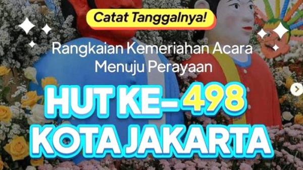 HUT JAKARTA 2025 - Informasi rangkaian acara HUT ke-498 Jakarta di bulan Juni 2025 di Instagram @dkijakarta, diunduh Kamis (5/6/2025). Daftar rangkaian acara HUT ke-498 Jakarta di bulan Juni 2025, mulai Bazar Pangan Murah, Khitanan Massal, sampai Jakarta International Marathon 2025.