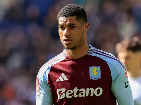 Aston Villa forward Marcus Rashford during his side's FA Cup match against Preston North End, on March 30, 2025