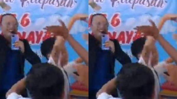 PERPISAHAN SEKOLAH VIRAL - Tangkapan layar video sejumlah siswa Sekolah Dasar Negeri (SDN) 1 Kenayan Tulungagung, Jawa Timur sawer biduan saat acara perpisahan sekolah. Kepsek angkat bicara.