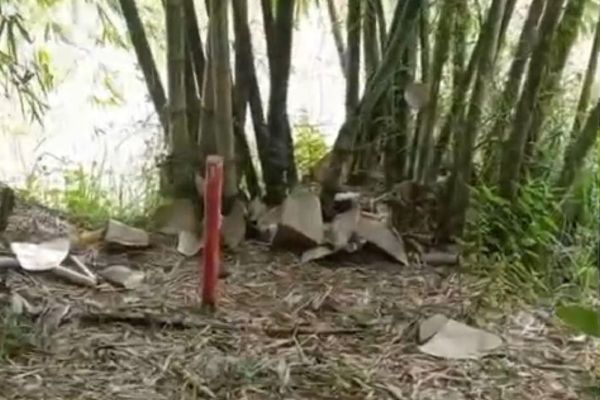 Lahan warga yang masuk dalam pembebasan tanah Tol Getaci, ditandai dengan patok merah