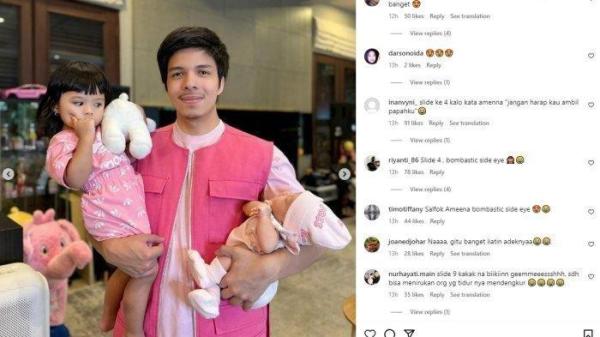 Potret Atta Halilintar bersama Ameena dan Azura.