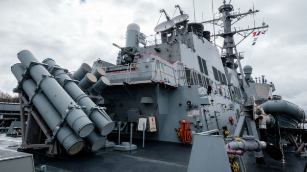 View of various weapons on Arleigh Burke destroyer