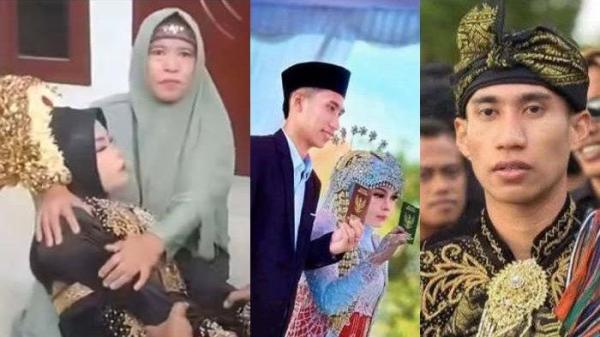 Kolase foto pernikahan Nurdiana dan Rodi Handika Dusun Sangkor, Desa Bakan, Kecamatan Janapria, Lombok Tengah (kiri) dan pengantin Nurdiana pingsan usai Nyongkolan yang berlangsung ricuh.