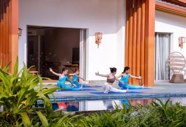 Guests can celebrate World Yoga Day on June 21 with a private sunrise yoga class as part of the holistic Blu Harmony package. Photo courtesy of Radisson Blu Resort