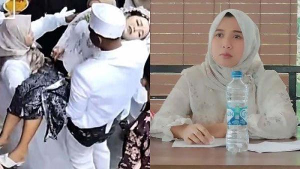 WO TERIMA TEROR - Pemilik Nafa Wedding, Elfaumi Farkhah, saat menyampaikan peristiwa viral pengantin pingsan karena kecewa dekorasi pernikahan tak sesuai di Kabupaten Serang, Banten, Jumat (27/6/2025).