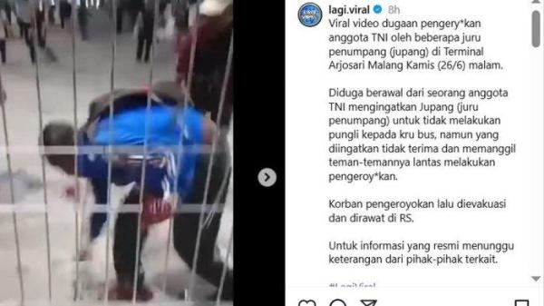 Seorang perwira TNI Angkatan Laut menjadi korban pengeroyokan brutal oleh sekelompok calo di Terminal Arjosari, Kota Malang, Jawa Timur, Kamis (26/6/2025) malam.