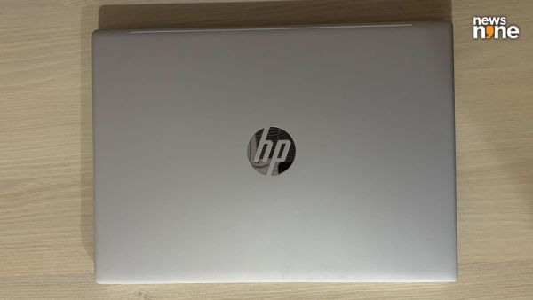 The HP logo on the lid is shiny. (Image Credit: Aditya Madanapalle/News9).