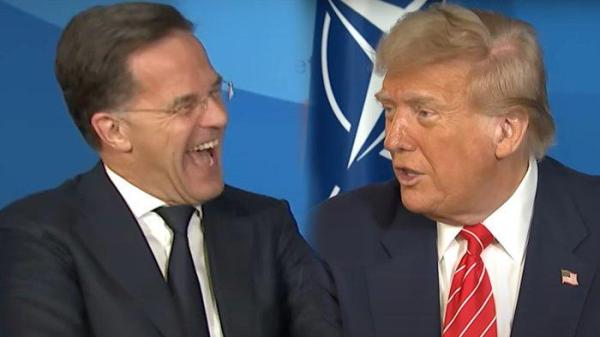 PERANG IRAN VS ISRAEL - (Kanan) Presiden AS Donald Trump dan Sekretaris Jenderal NATO Mark Rutte (Kiri) duduk di pertemuan puncak para pemimpin NATO di Den Haag, Belanda, 25 Juni 2025. Dalam kesempatan tersebut, Rutte menertawakan perang Iran vs Israel, ia menyebut konflik seperti 2 bocah berkelahi dan Trump sebagai ayah keduanya.