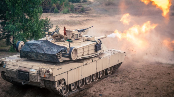 M1 Abrams tank fires during the 