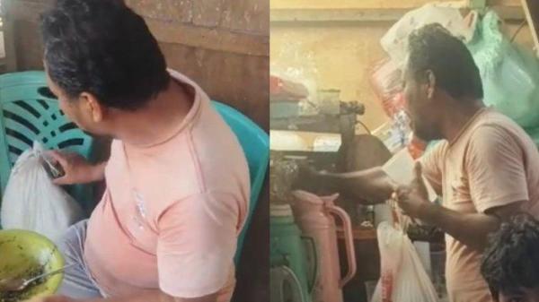 Potret Lutfi Haryono. Pria berjuluk Pengemis Kaya ini kembali berulah. Lutfi Haryono ditegur oleh pemilik warung karena kesal melihat pelanggannya diganggu Lutfi.