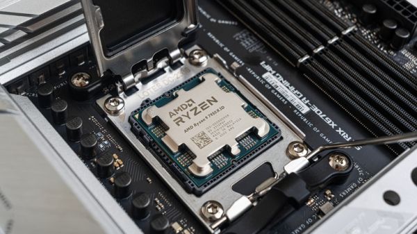 An Asus Tuf AM5 motherboard with two M.2 and three PCIe slots