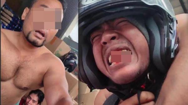MENGERANG KESAKITAN - Wajah Irwan (korban) saat lehernya dipiting hingga berdarah oleh Arif (terduga) pelaku yang tak terima paket CODnya tidak sesuai pesanan.