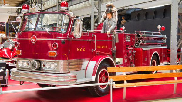 Mack firetruck on display in a museum
