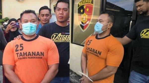 AKHIR NASIB - Zainal Arifin, seorang Pegawai Negeri Sipil (PNS) di Kabupaten Sampang, Madura yang sempa viral melakukan penganiyaan terhadap kurir paket kini ditangkap, potret saat digiring masuk ke ruang tahanan Polres Pamekasan, Madura, Rabu (2/7/2025).