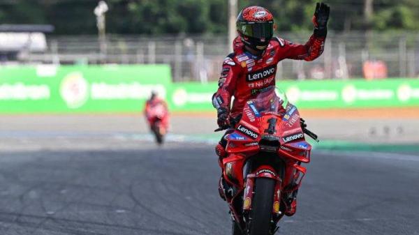 Pembalap besutan Ducati Lenovo #1 Pecco Bagnaia setelah merampungkan sprint race MotoGP Thailand 2024, Sabtu (26/10/2024).