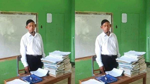 HONORER - Potret Saryono, seorang guru honorer di Sukabumi. Pria 55 tahun hanya dibayar Rp530 ribu per 3 bulan dan kini berharap diangkat jadi PNS.
