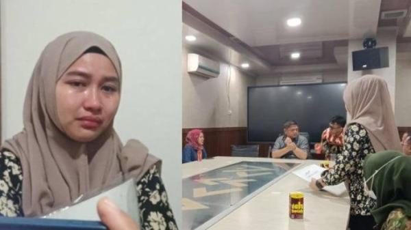 KORBAN DITIPU DEVELOPER - Emi Kamila warga perumahan Aero Home Estate meluapkan tangisannya saat berada di kantor wakil rakyat Kota Makassar pada Kamis (26/6/2025) kini terancam rumah disita.