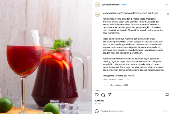  Pernyataan Jendela Bali Resto.
