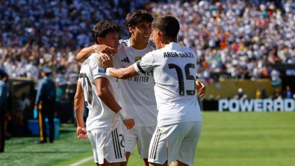 SELEBRASI MADRID - Selebrasi pemain Real Madrid, Gonzalo Garcia Torres, usai mencetak gol ke gawang Borussia Dortmund pada fase perempat final Piala Dunia Antarklub 2025 di Stadion MetLife, Amerika Serikat, Minggu (6/7/2025). (Website Madrid - 6/7/2025)