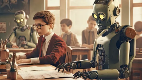 international day education futuristic style with student robot AI Ethics in Education