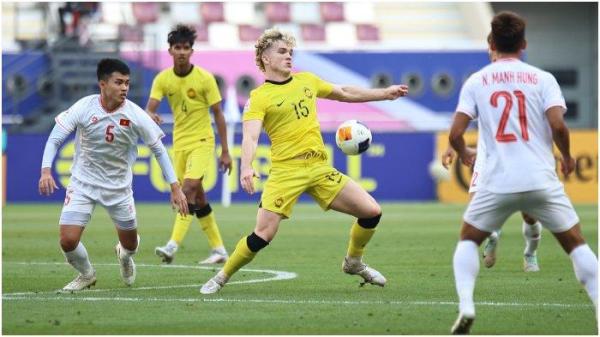 Pemain kelahiran Skotlandia, Fergus Tierney dalam pertandingan grup D Piala Asia U23 2024 antara Malaysia vs Vietnam di Stadion Internasional Khalifa, Sabtu (20/4/2024).