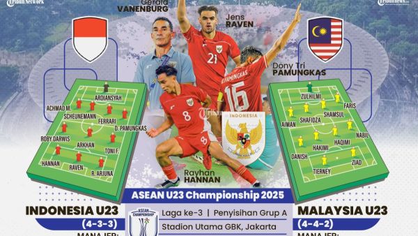 AFF U23 2025 - Timnas U23 Indonesia akan berhadapan dengan Timnas U23 Malaysia pada matchday Grup A Piala AFF U23 2025, Senin (21/7/2025) pukul 20.00 WIB di Stadion Utama Gelora Bung Karno (SUGBK) Jakarta. Duel Indonesia vs Malaysia dipastikan akan berlangsung sengit, mengingat kedua tim mengincar kemenangan guna mengamankan tiket ke semifinal. TRIBUNNEWS/BAYU PRIADI
