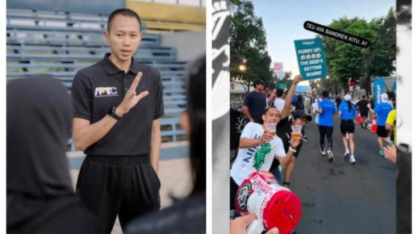 AKSI BAGI BIR - Pelatih pelari rekreasional, Agung Gantar turut menanggapi kasus kejadian viral aksi bagi-bagi bir di event Marathon Pocari Sweat Run 2025 di Bandung. (Instagram agunggantar dan Freerunners Bandung).