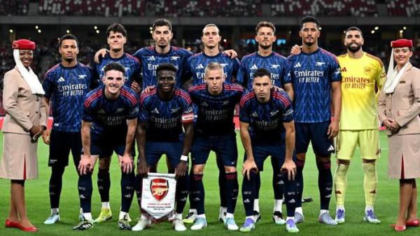 Starting XI Arsenal saat melawan AC Milan dalam agenda tur pramusim Asia di Stadion National, Singapura, Rabu (23/7/2025) malam. (Foto diambil dari Instagram Arsenal pada Rabu, 23 Juli 2025.