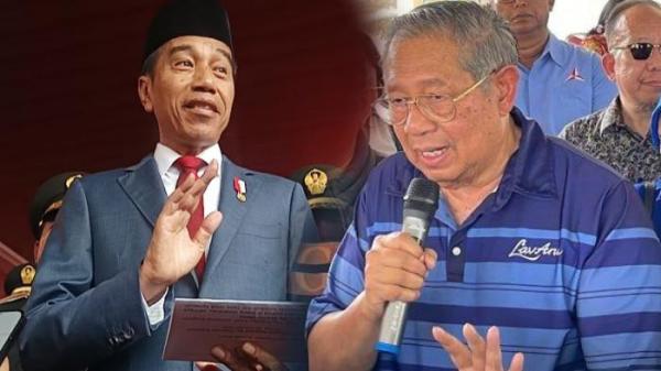 POLEMIK IJAZAH JOKOWI -  Presiden ke-7 RI Joko Widodo (Jokowi-KIRI) saat memberikan keterangan pers di Mabes TNI, Cilangkap, Jakarta Timur, (28/2/2024). Presiden ke-6 RI Susilo Bambang Yudhoyono (KANAN) berkunjung ke Soreang, Kabupaten Bandung, Jawa Barat, (3/10/2023) lalu. Demokrat beberkan bukti kedekatan antara keluarga Jokowi dan SBY setelah dianggap dalang tuduhan ijazah palsu Jokowi.