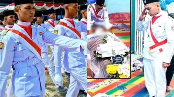 AYAH PASKIBRAKA MENINGGAL - Paskibraka bernama Kevin, menjalankan tugas sebagai Komandan Paskibraka pada upacara HUT ke-80 RI, Minggu (17/8/2025), meski sang ayah baru saja meninggal dunia sehari sebelumnya