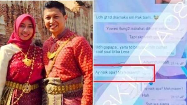 DIPLOMAT MUDA TEWAS - Kolase foto Arya Daru dengan Istri dan kolase Isi chat terakhir Arya dan istrinya.