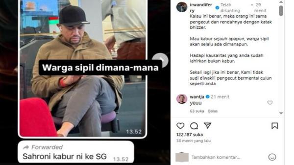 Ferry Irwandi menyertakan sebuah tangkapan layar isi pesan WhatsApp dari seorang pengirim