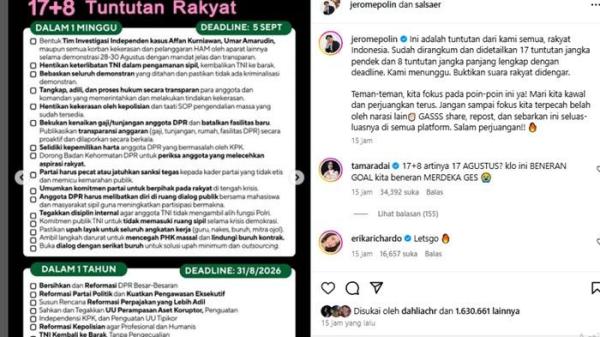 Sejumlah konten kreator dan artis menggaungkan unggahan berisi serangkaian tuntutan r
