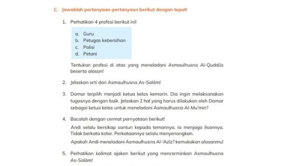 soal dan jawaban pendidikan agama islam dan budi pekerti no 3