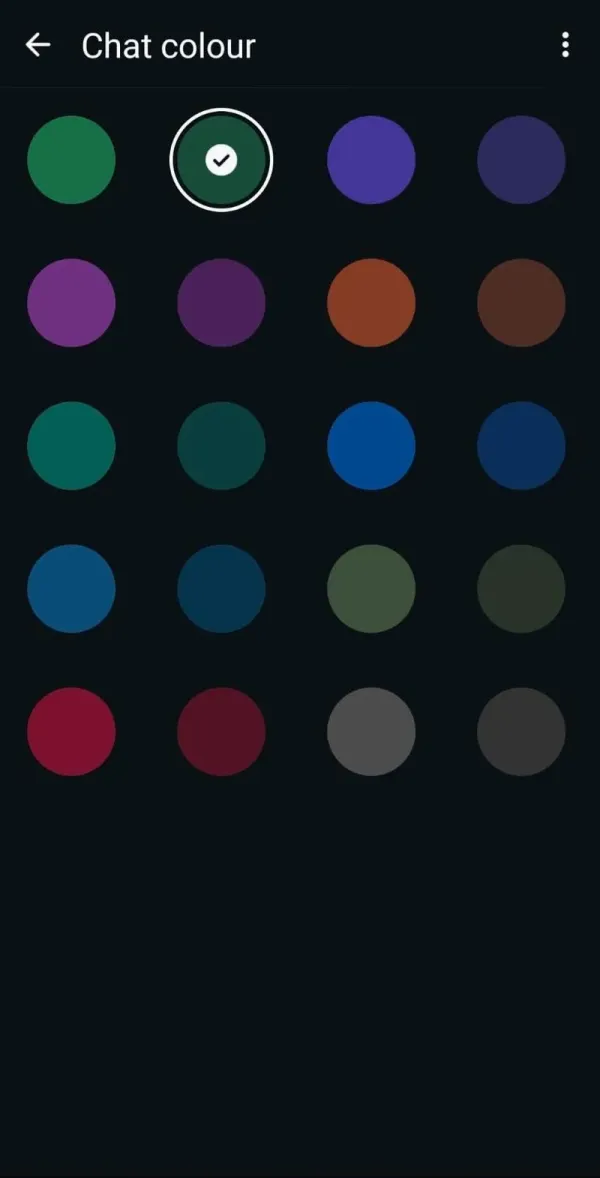 Pilihan warna bubble chat di WhatsApp. Total ada 20 opsi warna.